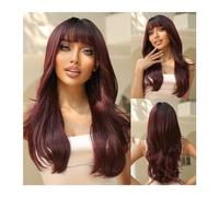 Parrucche Parrucca for uso quotidiano Parrucche nere sintetiche ondulate lunghe in fibra resistente al calore con frangia for cosplay di capelli afro naturali for donne nere Parrucca da donna(LC8074-1