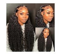 Parrucche Parrucca frontale in pizzo a onde profonde Parrucche brasiliane for capelli umani for donne nere 10-36 "Parrucca frontale in pizzo a onde lunghe con onde d'acqua Remy Parrucca frontale in pi