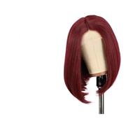 Parrucche Parrucca frontale in pizzo con parte a T pre-pizzicata, capelli umani, dritta e corta, 99J Parrucca da donna(12inches)