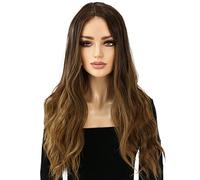 parrucche Parrucca in fibra ad alta temperatura 22 pollici lungo marrone ombre parrucche sintetiche del merletto for le donne capelli naturali ondulati parrucche cosplay morbida parrucca resistente al
