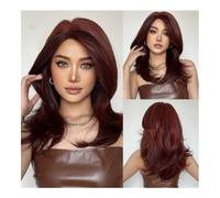 Parrucche Parrucca in fibra chimica con capelli medio lunghi e micro-roll con frangia francese Eversion micro-split nuova sfumatura. Testa piena,per donne(Gradient Red)