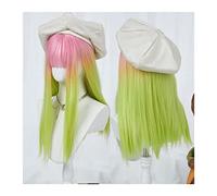 Parrucche Parrucca Lolita lunga diritta for capelli sintetici con frangia Parrucca cosplay verde sfumata rosa for donna Ragazza Parrucca di Halloween for costume naturale morbida e resistente al calor