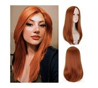 Parrucche Parrucca lunga arancione for donna, parrucca for capelli lisci con parte centrale arancione, parrucca in fibra sintetica resistente al calore naturale for l'uso quotidiano in cosplay Parrucc