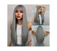Parrucche, Parrucca lunga blu diritta con frangia Parrucche sintetiche resistenti al calore for uso quotidiano da donna,Parrucche di capelli umani