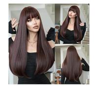 Parrucche, Parrucca lunga da donna con capelli lisci marrone moka con frangia all'interno della fibbia, parrucca alla moda a testa piatta, parrucca a testa piena,Parrucche di capelli umani(Light Gold