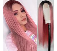 Parrucche Parrucca lunga dritta 30 pollici Parrucche sintetiche for donna Parte centrale Radici scure Fibra resistente al calore dall'aspetto naturale Parrucca diritta for Quotidiano Cosplay Party Par