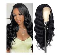 Parrucche Parrucca lunga nera for donna Parrucca con pizzo ondulato naturale Attaccatura dei capelli pre pizzicata Parte centrale Parrucche ricce Parrucche sintetiche resistenti al calore for uso quot