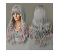 Parrucche Parrucca lunga ondulata verde scuro for donna Quotidiano Cosplay Party Highlight Parrucca di capelli sintetici viola con frangia resistente al calore parrucca in fibra (Color : MW0313-5)