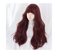 Parrucche Parrucca Lunga Rosso Scuro con Frangetta, Parrucca Riccia Ondulata Sciolta for Donna Parrucche Ondulate Rosse in Fibra Sintetica ad Alta Temperatura for Cosplay Uso Quotidiano Parrucca da do
