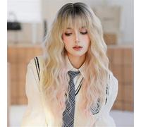 Parrucche Parrucca marrone Ombre sintetica a densità 150 for parrucca da donna Parrucca moda corpo lungo ondulato Evidenzia parrucche Beigee con frangia,per donne(Off-white)