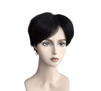 Parrucche Parrucca medio corta da uomo in 1 pezzo, copertura completa della testa, capelli umani di bella simulazione, 20 cm, colore nero naturale Cosplay Capelli