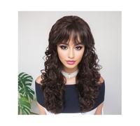 Parrucche, Parrucca naturale casual for uso quotidiano femminile Evidenzia parrucca sintetica mista di capelli marroni con frangia Parrucche sostitutive for capelli lunghi ricci for le donne,Parrucch