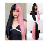 Parrucche Parrucca naturale resistente al calore Parrucche sintetiche lunghe e setose con frangia Parrucche nere for capelli Lolita for feste cosplay for donne Parrucca da donna(WL1092-1)