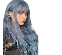 Parrucche Parrucca ondulata for capelli grigi blu con frangia Parrucche da donna a onde lunghe e soffici colorate for la festa(Wig-LC194-1)