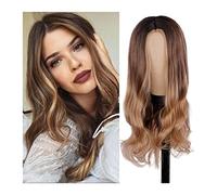 Parrucche, Parrucca ondulata lunga 28 "Parrucche bionde castane ombre con radici scure for donna, parrucca sintetica con parte centrale con attaccatura dei capelli naturale e soffice for uso quotidian