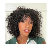 Parrucche Parrucca ondulata Parrucche for capelli brasiliane for donna Parrucche for capelli umani con frangia Parrucca riccia corta Capelli fatti a macchina for acque profonde Parrucca(180%,16inches)