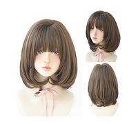 Parrucche Parrucca Parrucche corte naturali nere Parrucche dritte con frangia Capelli sintetici rosa castani for le donne Parrucca resistente al calore cosplay quotidiana Parrucca(15.7inch 40cm-02)