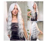 Parrucche Parrucca piena di Halloween con frangia a otto caratteri sfumata rossa, ondulata lunga, capelli ricci lunghi,per donne(Silver White)