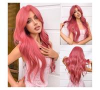 Parrucche Parrucca piena di Halloween con frangia a otto caratteri sfumata rossa, ondulata lunga, capelli ricci lunghi,per donne(Pink)