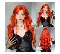 Parrucche Parrucca piena di Halloween con frangia a otto caratteri sfumata rossa, ondulata lunga, capelli ricci lunghi,per donne(Carmine Orange)
