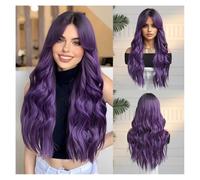 Parrucche Parrucca piena di Halloween con frangia a otto caratteri sfumata rossa, ondulata lunga, capelli ricci lunghi,per donne(Purple)