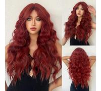 Parrucche Parrucca quotidiana Capelli ondulati naturali Parrucche sintetiche ondulate lunghe marrone dorato con frangia for donne nere Fibra resistente al calore for cosplay afro Parrucca da donna(LC3