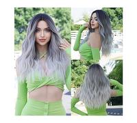 Parrucche Parrucca quotidiana Festa Anime Costume natalizio Cosplay Capelli finti Parrucca grigio argento for donna Parrucca nera ondulata lunga Resistente al calore Parrucca da donna