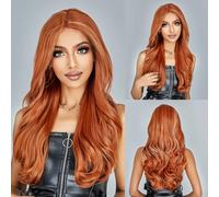 Parrucche Parrucca quotidiana for feste cosplay con capelli naturali, resistente al calore, ondulata lunga, parrucca anteriore in pizzo sintetico marrone scuro con frangia for le donne parrucca in fib