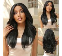 Parrucche Parrucca quotidiana for feste cosplay con capelli naturali, resistente al calore, ondulata lunga, parrucca anteriore in pizzo sintetico marrone scuro con frangia for le donne parrucca in fib