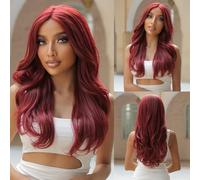 Parrucche Parrucca quotidiana for feste cosplay con capelli naturali, resistente al calore, ondulata lunga, parrucca anteriore in pizzo sintetico marrone scuro con frangia for le donne parrucca in fib