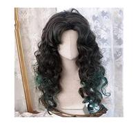 Parrucche Parrucca riccia con frangia for donna, nero sfumato verde splendida parrucca di capelli ricci parrucca sintetica morbida resistente al calore for donne uso quotidiano feste cosplay Parrucca