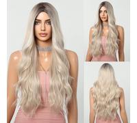 Parrucche Parrucca riccia for le donne nere Parrucca quotidiana da 26 pollici Parrucche sintetiche Capelli lunghi con onda d'acqua Marrone Platino Biondo Parrucche Ombre Parte centrale Afro parrucca i