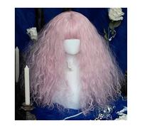 Parrucche Parrucca rosa con frangia, parrucca di capelli sintetici ricci lunghi, parrucca sintetica resistente al calore ricci soffici Parrucca di Halloween for feste in costume cosplay rosa Parrucca