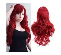 Parrucche Parrucca rossa ondulata lunga riccia for donna Parrucca ondulata con riga laterale Parrucca morbida resistente al calore Parrucca di capelli sintetici for Quotidiano Feste Cosplay Halloween