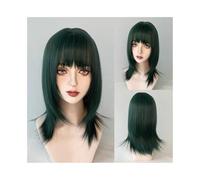 Parrucche Parrucca sintetica corta e liscia da donna, verde, con frangia, testa mullet soffice for feste quotidiane Parrucca da donna