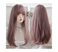 Parrucche Parrucca sintetica da 24 pollici con capelli lisci lunghi for donna ragazza, parrucca con frangia in rattan sottile rosa, parrucca da festa cosplay quotidiana resistente al calore naturale P