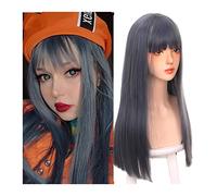 Parrucche Parrucca sintetica for capelli lunghi lisci con frangia, parrucca diritta blu misto grigio scuro for donne ragazze, parrucca cosplay for feste quotidiane dall'aspetto naturale Parrucca