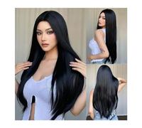Parrucche Parrucca sintetica lunga diritta nera for capelli finti in fibra naturale resistente al calore for uso quotidiano for le donne Parrucca for capelli con parte centrale Festa for cosplay parru