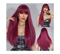 Parrucche Parrucca sintetica lunga e dritta Parrucca rosso vino naturale con frangia for donne nere Cosplay Capelli resistenti al calore for feste di Halloween per la festa quotidiana(Color:A)