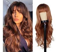 Parrucche Parrucca sintetica lunga marrone Parrucca ondulata naturale da donna con frangia Capelli cosplay resistenti al calore Parrucca da donna (Color : 27T613)