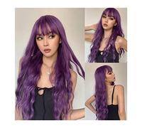 Parrucche Parrucca sintetica viola scuro con frangia for donna, parrucche for capelli ondulati super lunghi Parrucche in fibra morbida traspirante resistente al calore for feste cosplay quotidiane Par