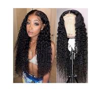 Parrucche Parrucche anteriori in pizzo ricci con parte a T Capelli umani for donne nere, Onda profonda senza colla 13×4×1 Parrucche anteriori in pizzo trasparenti Capelli Remy Pre pizzicati con peli d