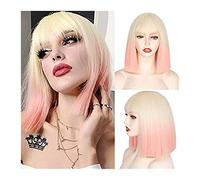 Parrucche Parrucche Bob corte con frangia Parrucche Bob lisce sintetiche for donna, Parrucca Bob corta colorata dall'aspetto naturale Parrucche resistenti al calore for Cosplay di feste quotidiane Par