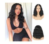 Parrucche Parrucche Bob parte V Parrucca onda naturale Parrucca sintetica ondulata corta nera for le donne nere Parrucca Bob riccia Mezze parrucche Senza lasciare fuori Parrucca da donna(8inches)