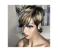 Parrucche Parrucche corte di capelli umani con frangia nere miste castane e bionde 150% densità parrucche senza colla .per il partito giornaliero