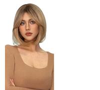 Parrucche Parrucche corte diritte bionde con frangia dorata for le donne(WL1045-1)