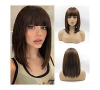 Parrucche Parrucche corte lisce e corte con frangia Parrucche sintetiche caschetto marrone sfumato for donna Parrucche in fibra naturale resistente al calore densità 150% for feste cosplay quotidiane
