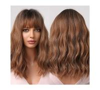 Parrucche Parrucche corte ondulate resistenti al calore for uso cosplay quotidiano for le donne Parrucca sintetica naturale Bob marrone scuro con frangia for ragazza parrucca in fibra(Color:LC2013-3)