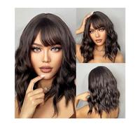 Parrucche Parrucche corte ondulate resistenti al calore for uso cosplay quotidiano for le donne Parrucca sintetica naturale Bob marrone scuro con frangia for ragazza Parrucca da donna(LC210-4)