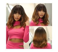 Parrucche Parrucche corte ondulate resistenti al calore for uso cosplay quotidiano for le donne Parrucca sintetica naturale Bob marrone scuro con frangia for ragazza parrucca in fibra(Color:WL1076-1)